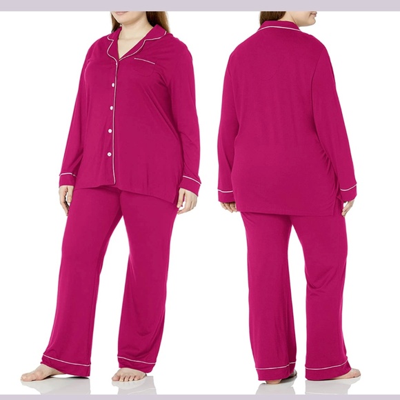 NEW‎ COSABELLA [ PLUS 2X ] Bella Contrast-Trim Long Sleeve Pajama Set Pink - Picture 1 of 16